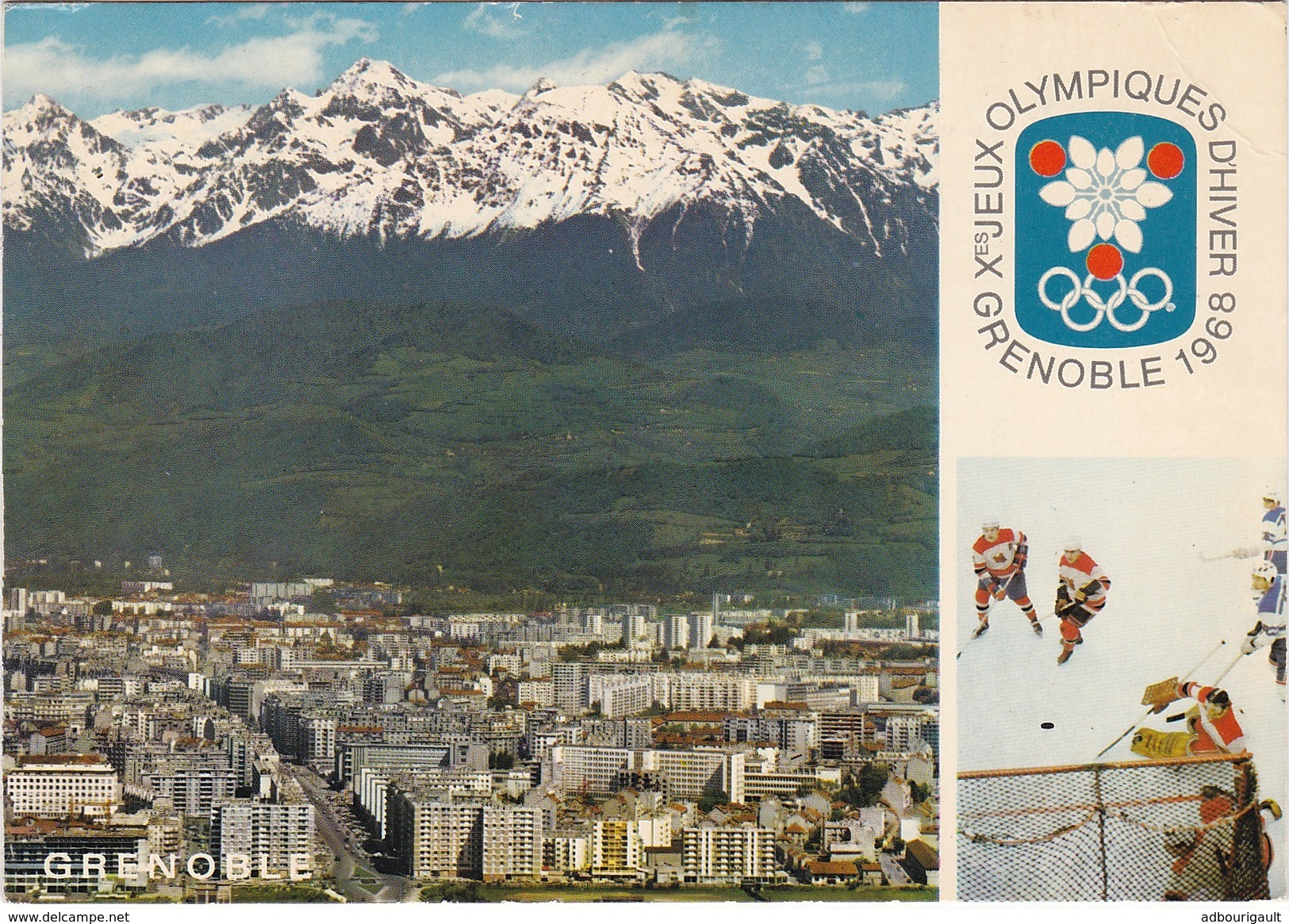Jeux Olympiques Jo De Grenoble Hiver 1968 Flamme Vue Générale Et Chaine De Belledonne Hockey  Sur Glace - Grenoble