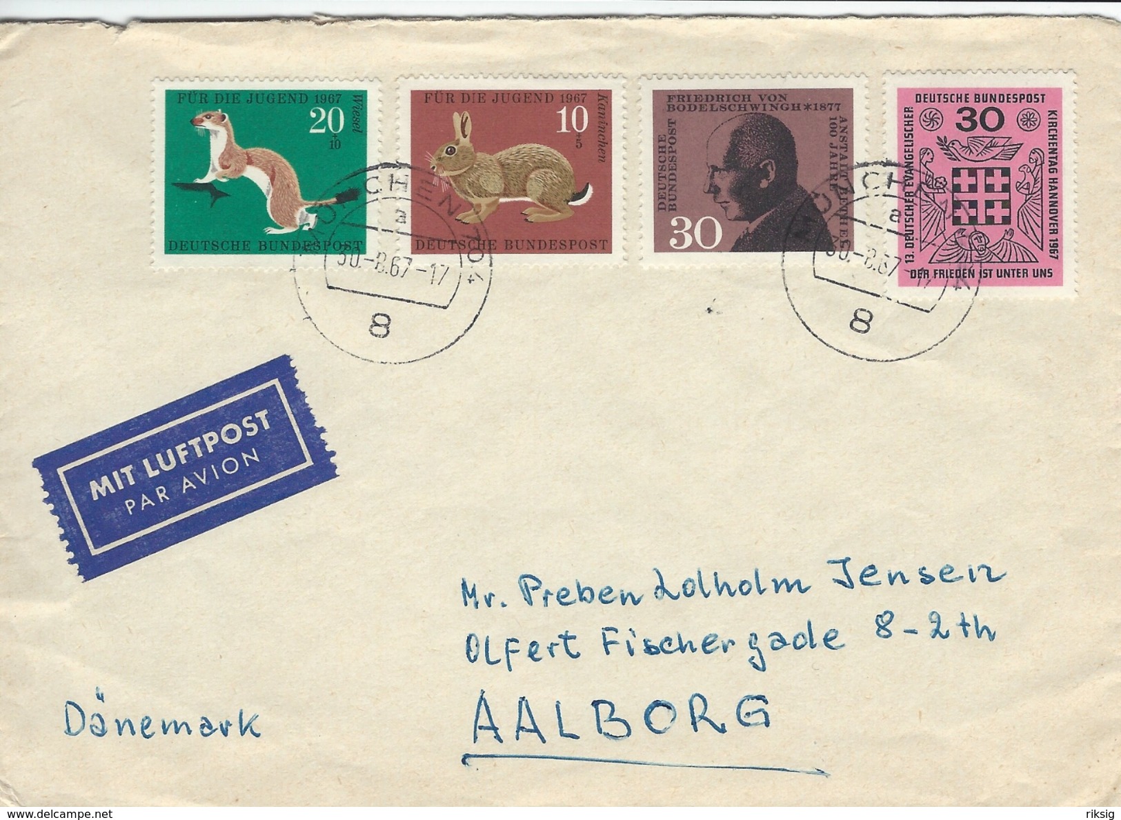 Germany - Airmail Cover. Sent To Denmark 1967.  H-1127 - Brieven En Documenten