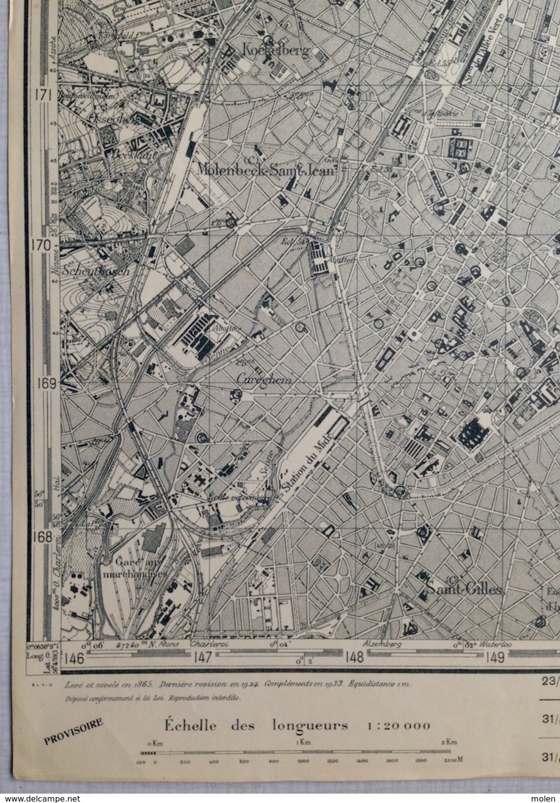 CARTE D ETAT MAJOR BRUXELLES 1924 IXELLES ETTERBEEK SCHAERBEEK SAINT-GILLES HEEMBEEK MUTSAARD LAEKEN KOEKELBERG S500 - Brussels (City)