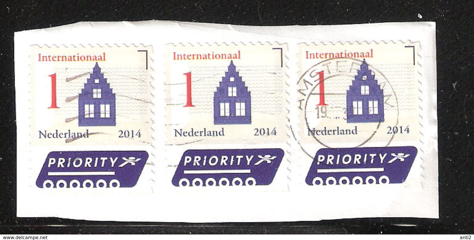 Netherlands 2014 - Three Internatiolan Stamps House, Mi 3207 X 3, Cancelled On Paper - Oblitérés