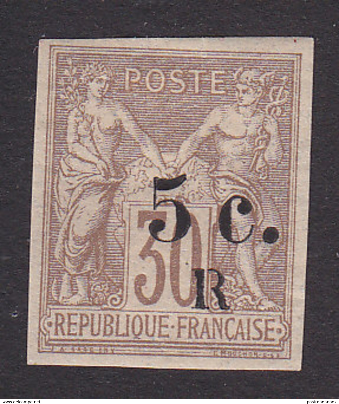 Reunion, Scott #5, Mint Hinged, French Stamp Surcharged, Issued 1885 - Nuevos