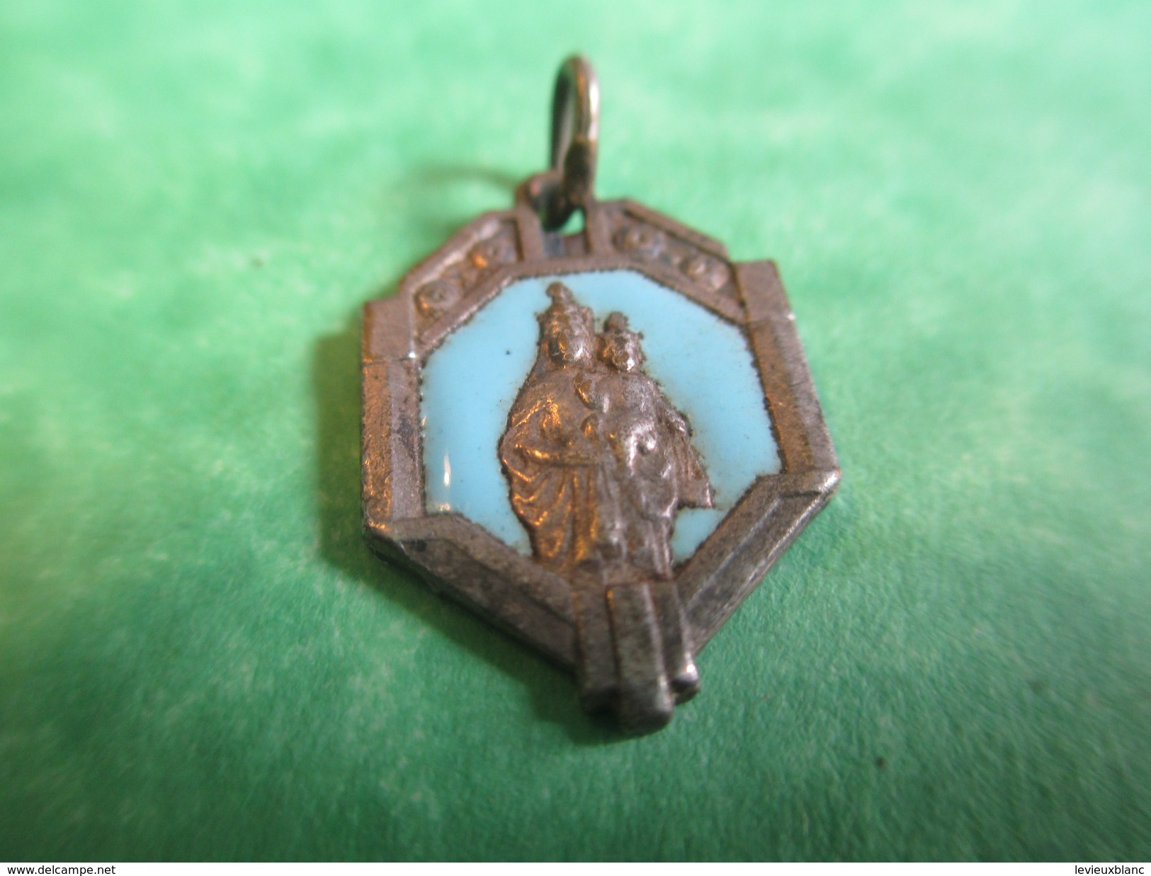 Médaille Religieuse Ancienne/Vierge à L'enfant/C&oelig;ur Du Christ/Bronze Nickelé Cloisonné émaillé/débutXXéme CAN343 - Religion &  Esoterik