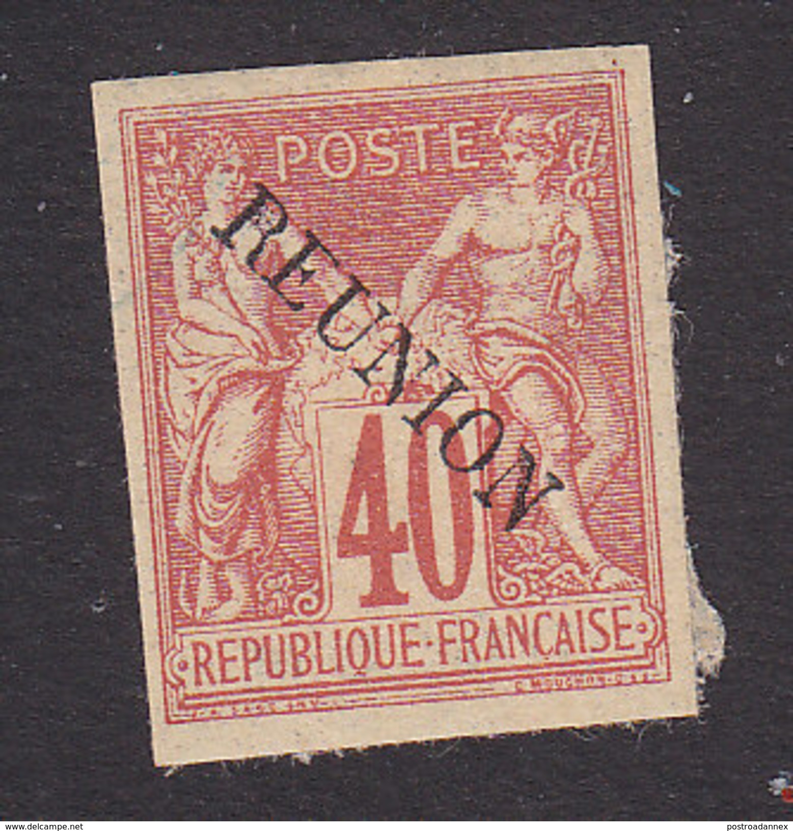 Reunion, Scott #14, Mint Hinged, French Stamp Overprinted, Issued 1891 - Unused Stamps