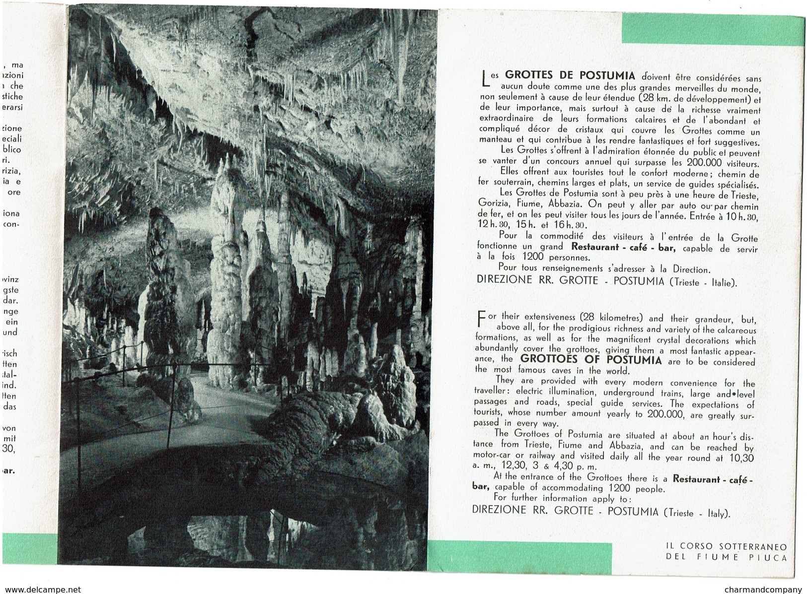 Dépliant Publicitaire ENIT 1936 Grotte Di Postumia - Trieste - 20 Cm X 13 Cm  - 4 Scans - Dépliants Touristiques