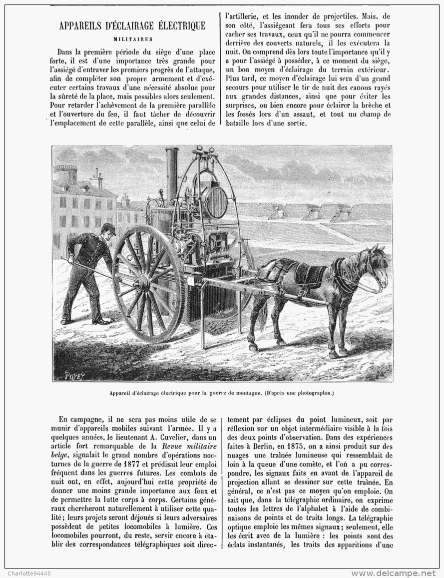 APPAREILS D'ECLAIRAGE ELECTRIQUE MILITAIRE  1885 - Otros & Sin Clasificación