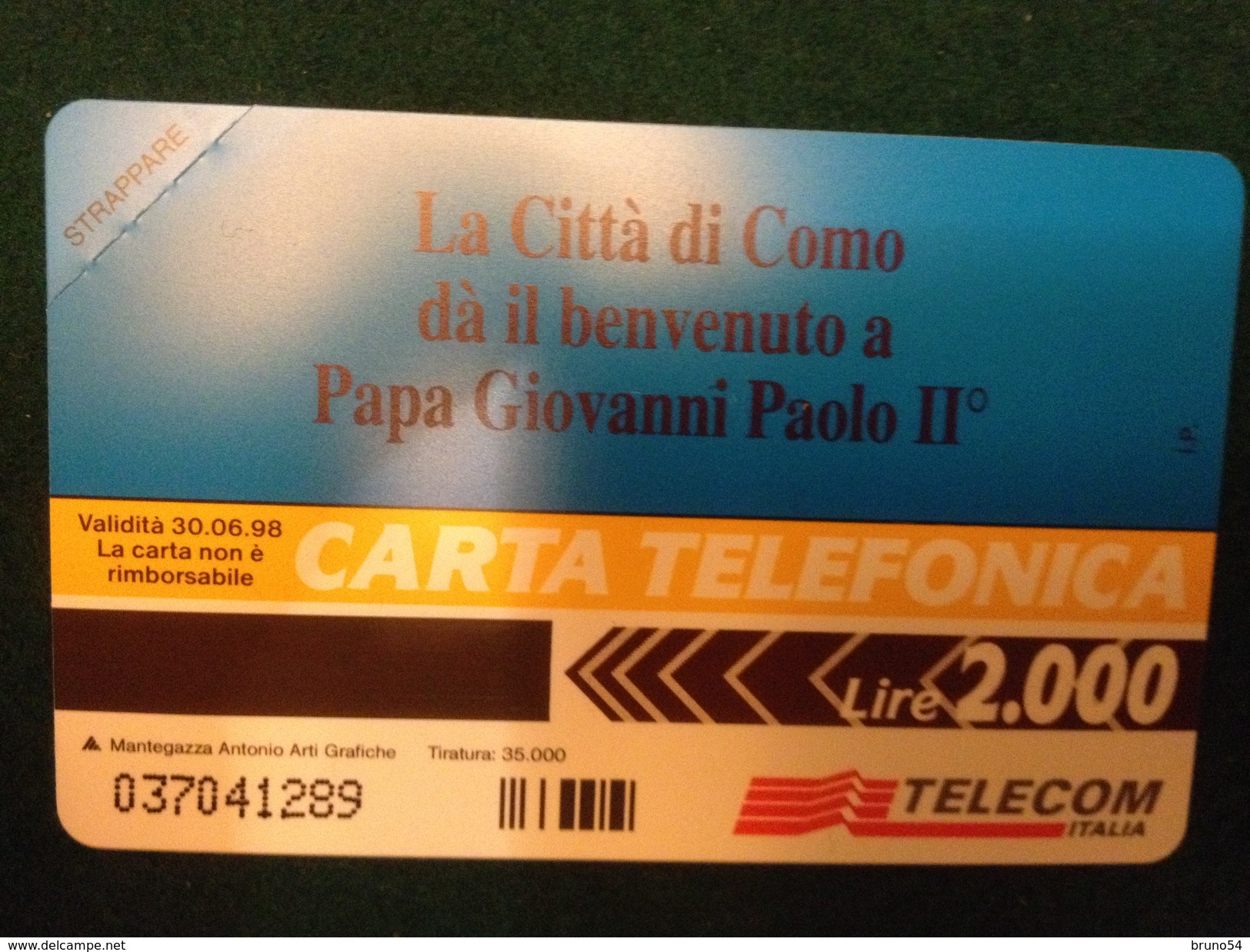 Scheda Telefonica Golden 304 Visita Del Santo Padre Como Maggio 1996 Da Lire 2000  A Tiratura  35.000 - Privées Rééditions