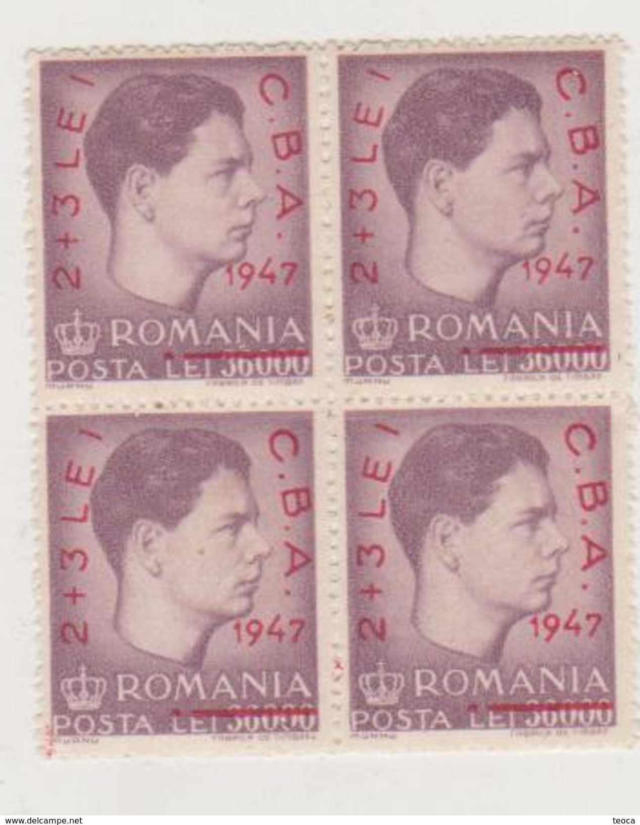 KING MIHAI OVERPRINT 2+3 LEI C.B.A. 1947 BLOCX4 - Nuevos