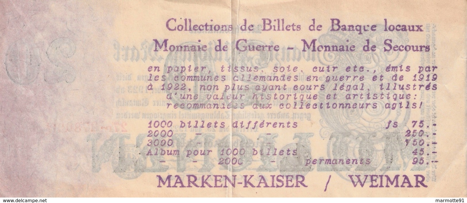 BILLET BANQUE BERLIN 1923 REICHSBANKNOTE 20 MILLIONS REUTILISE PUBLICITE COLLECTION - Publicités