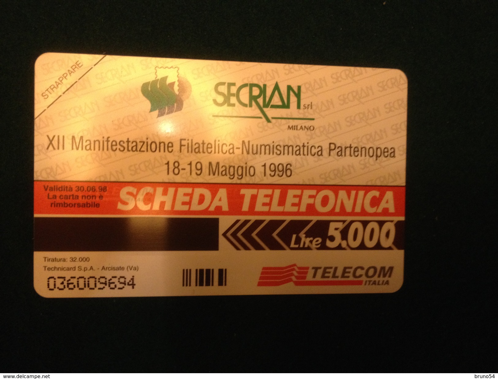 Scheda Telefonica Golden 306  Napoli Manifestazione Numismatica Filatelica Maggio 1996 Da Lire 5000  A Tiratura  32.000 - Privées Rééditions