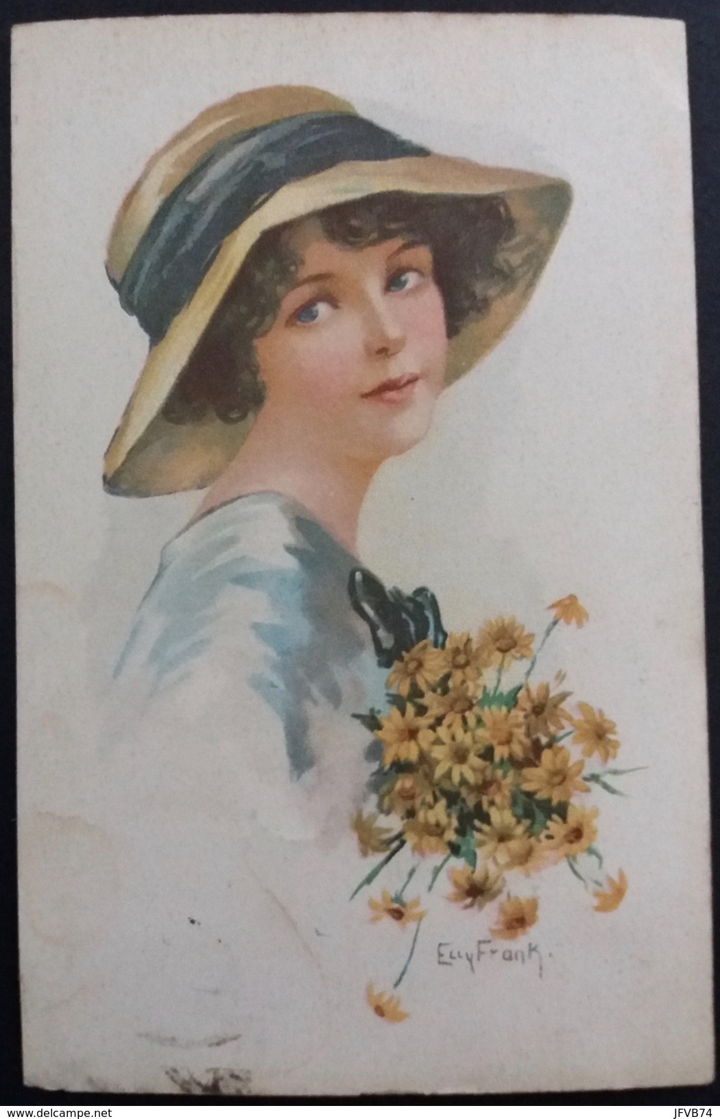 CPA Jeune Femme Et Bouquet De Fleurs 1914 - Frank, Elly