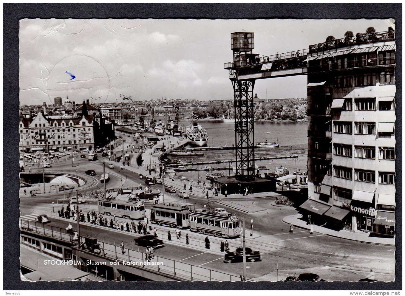 1959 STOCKHOLM SLUSSEN OCH KATARINAHISSEN FG V  SEE 2 SCANS TRAM - Schweden