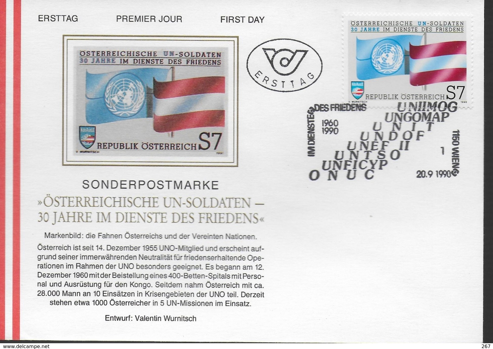 AUTRICHE    FDC  1990 Drapeaux  ONU - ONU