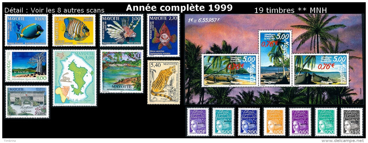 MAYOTTE Année Complète 1999 - Yv. 62 à 76D ** Variété - 19 Timbres ** MNH  ..Réf.AFA22481 - Neufs