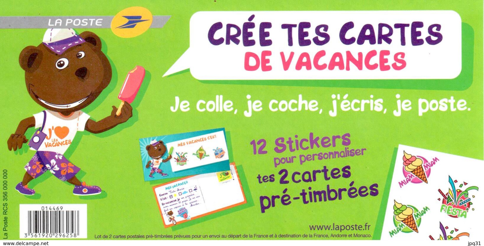 lot 2 CP Phil@poste Lettre Prioritaire 20 g J'aime les vacances