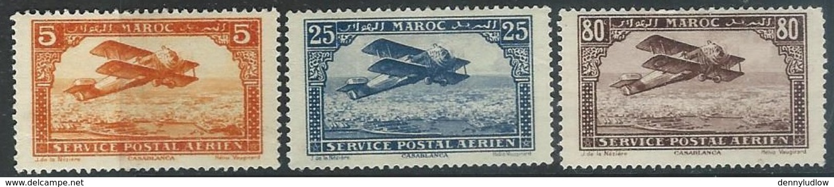 Fr Morocco  1922-7   Sc#C1-2, C6   3 Airmails MH*  2016 Scott Value $4.10 - Airmail