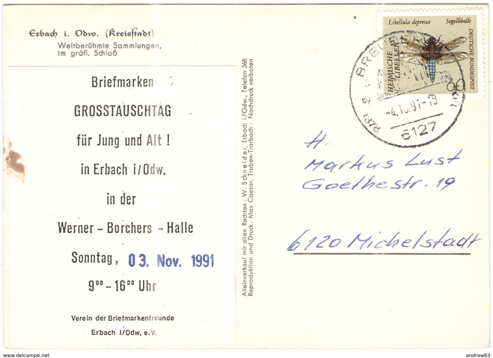 GERMANIA - GERMANY - Deutschland - ALLEMAGNE - BUNDESPOST - 1991 - 60 Heimische Libellen - Erbach, Weltberühmte Sammlung - Erbach