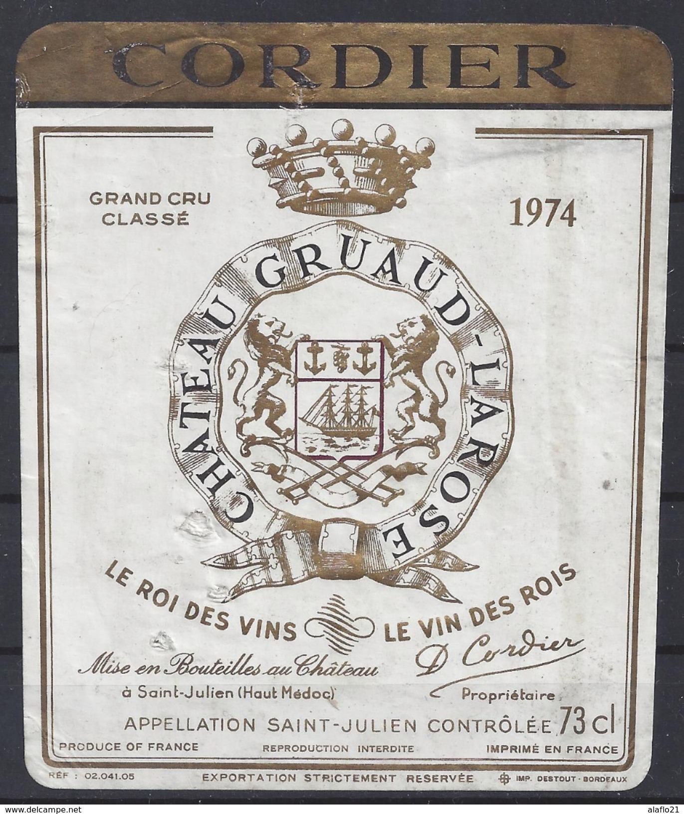 ETIQUETTE SAINT JULIEN (Médoc) - Chateau Gruaud La Rose 1974 - Cordier - Bordeaux