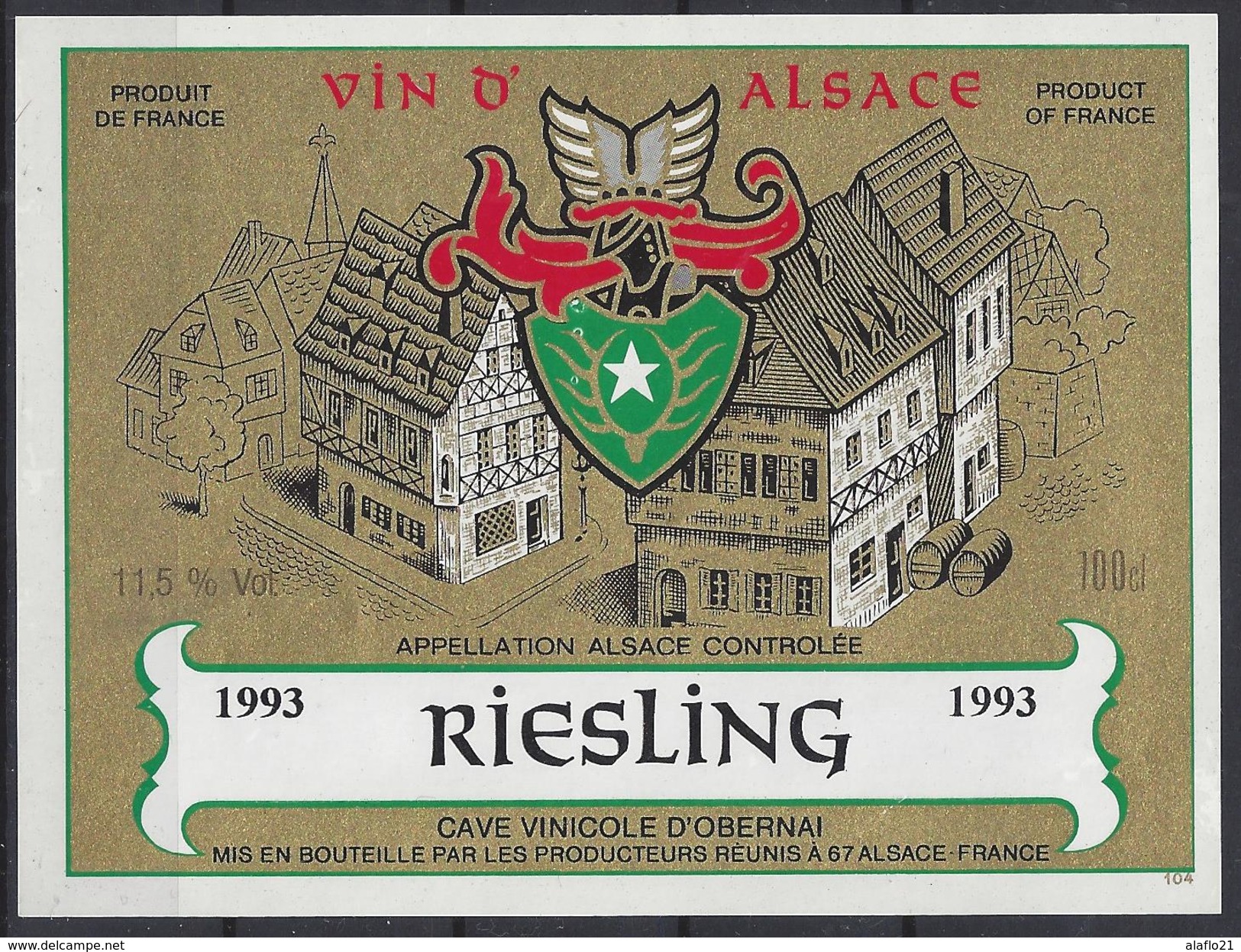 ETIQUETTE RIESLING 1993 - Cave D'Obernai - Riesling