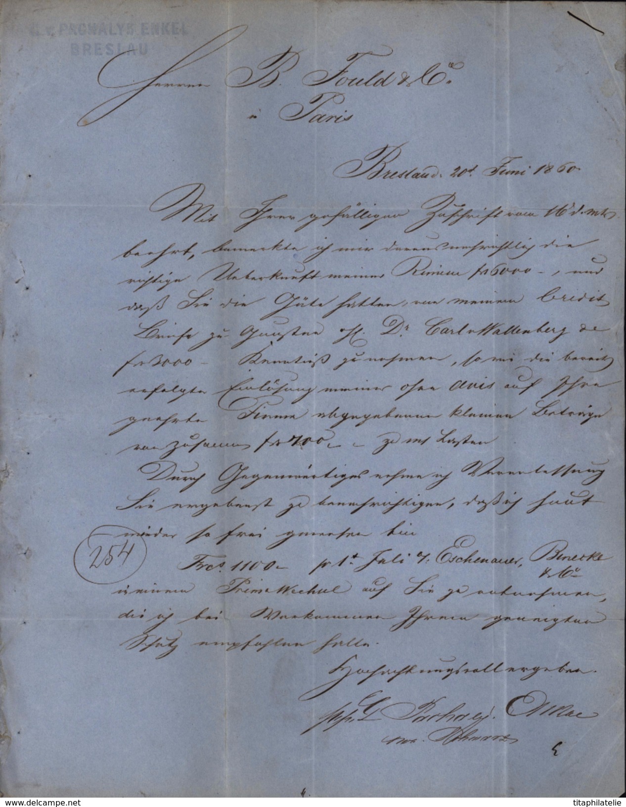 1860 CAD Prussien Breslau Allemagne Pologne Entrée Bleue Verte Prusse Valenciennes Taxe Rectifiée R3 Poids 11/2 Tarif MP - ...-1860 Préphilatélie