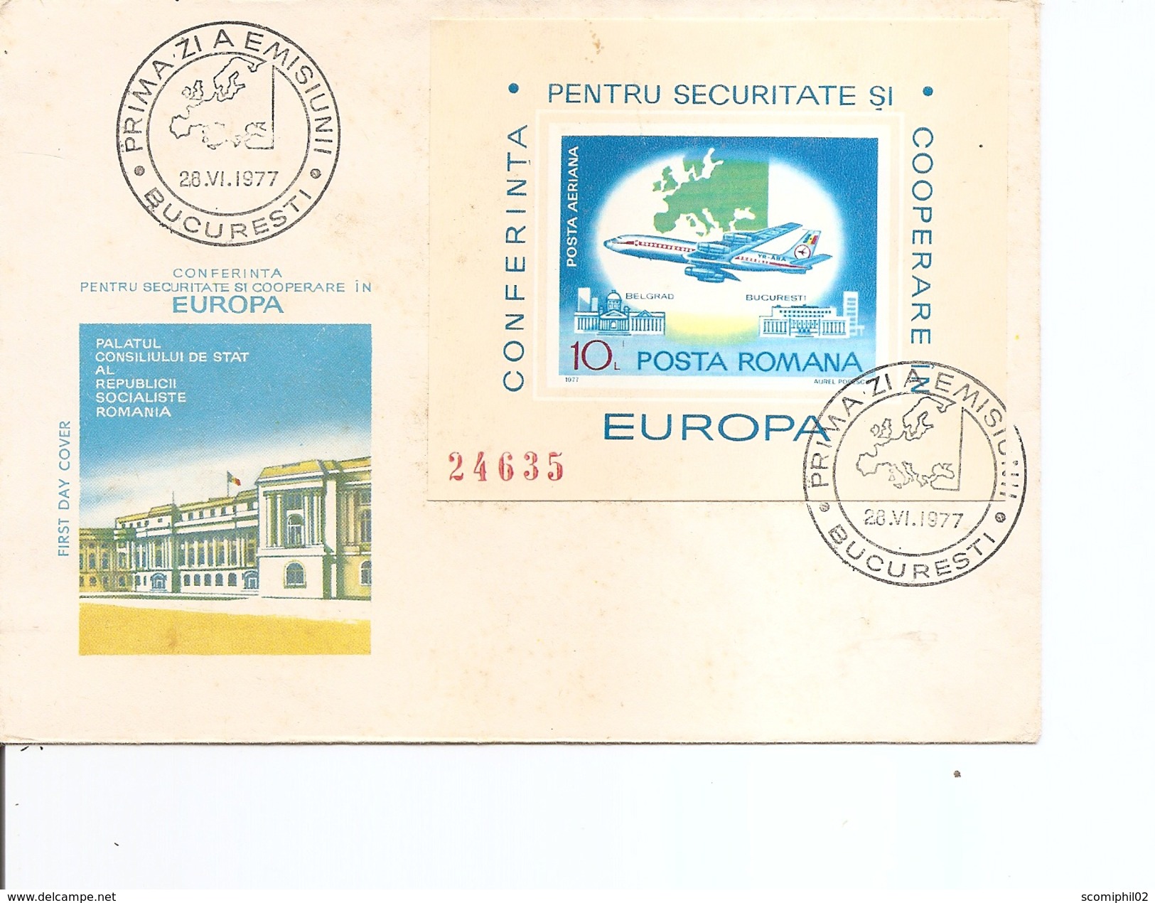 Roumanie -Avion ( FDC De 1977 Avec BF Non Dentelé à Voir) - FDC