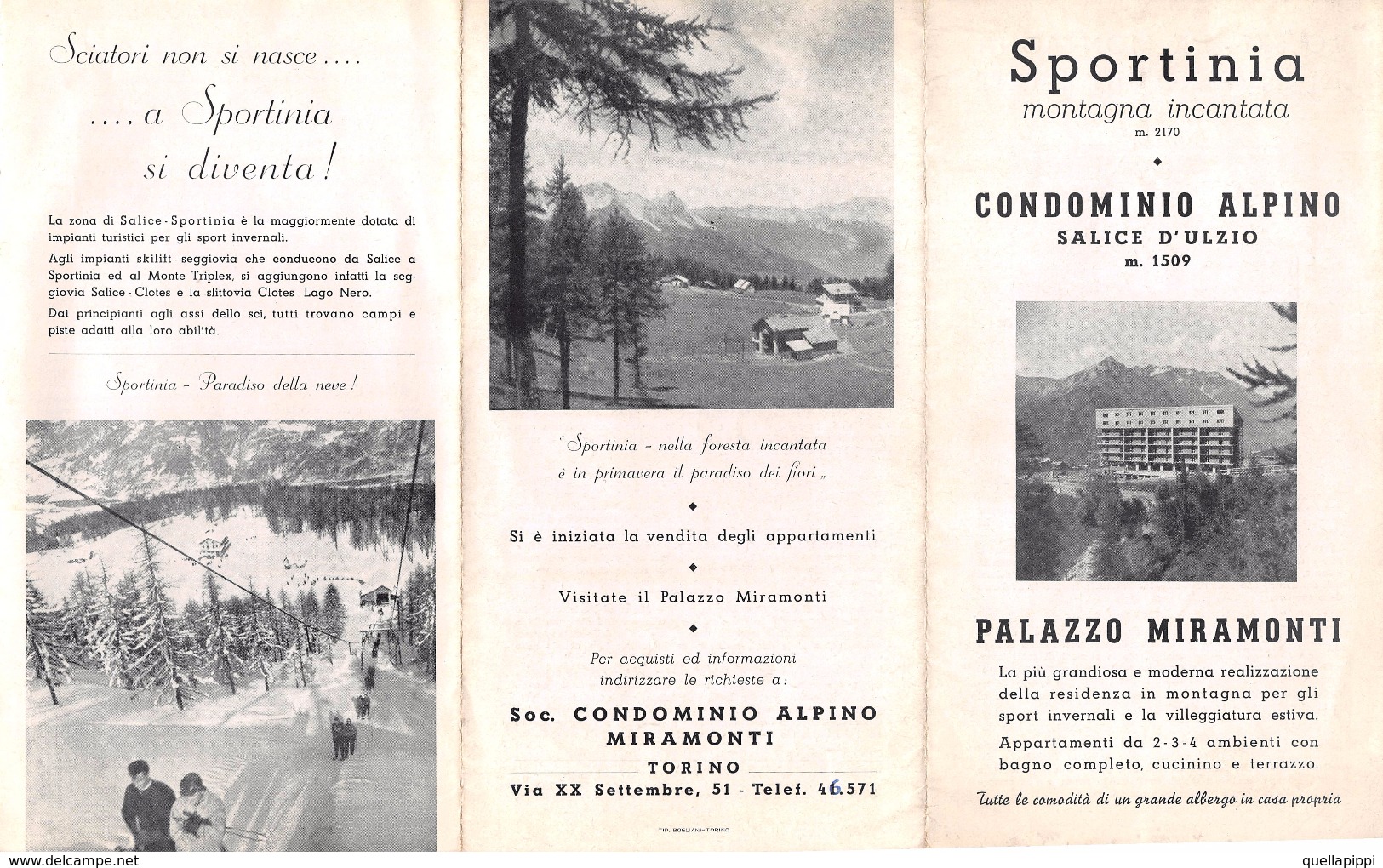 05762 "(TO) SALICE D'ULZIO - CONDOMINIO ALPINO - SPORTINIA MONTAGNA INCANTATA M. 2170" PIEGHEVOLE PUBBLICITARIO - Pubblicitari