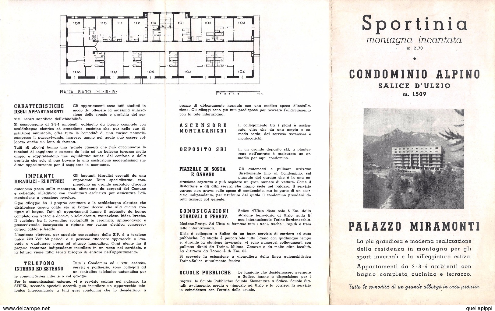 05762 "(TO) SALICE D'ULZIO - CONDOMINIO ALPINO - SPORTINIA MONTAGNA INCANTATA M. 2170" PIEGHEVOLE PUBBLICITARIO - Advertising