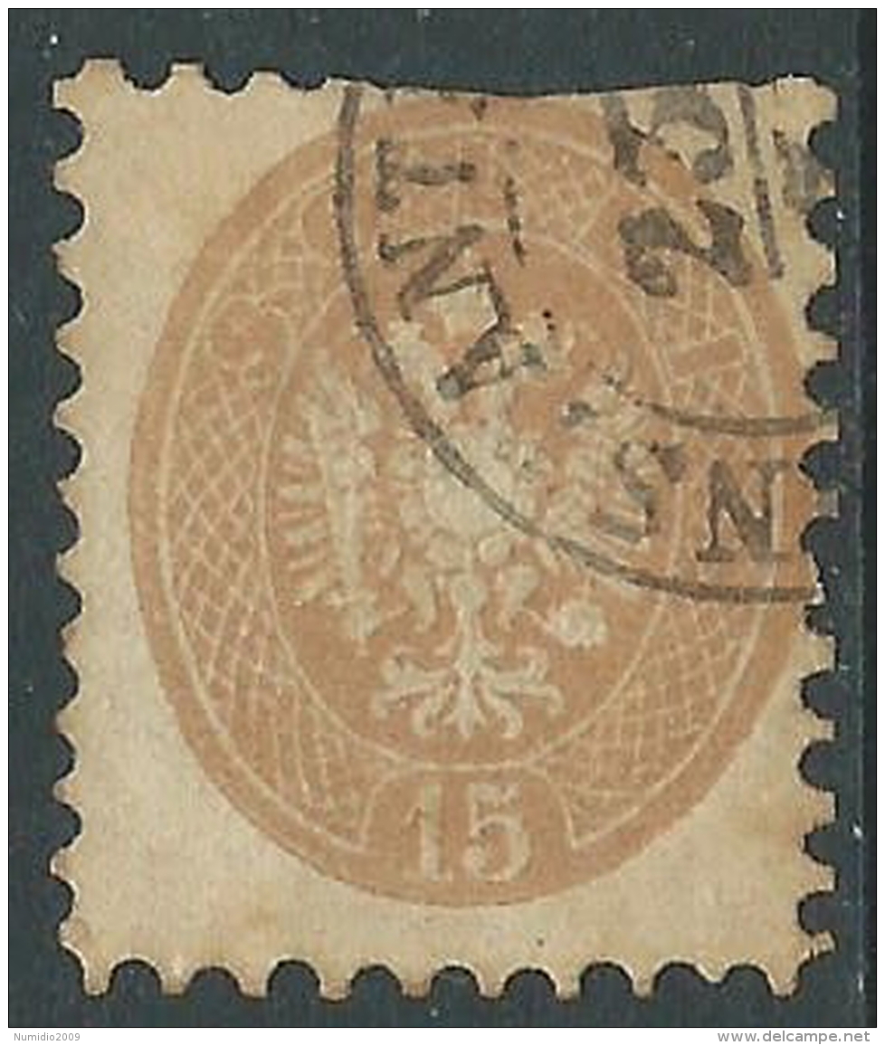 1864-65 VENETO E MANTOVA USATO 15 S DIFETTOSO  - M57-8 - Lombardo-Venetien