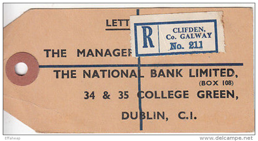 Ireland: Registered Label; Clifden Co Galway-National Bank College Green, Dublin - Other & Unclassified