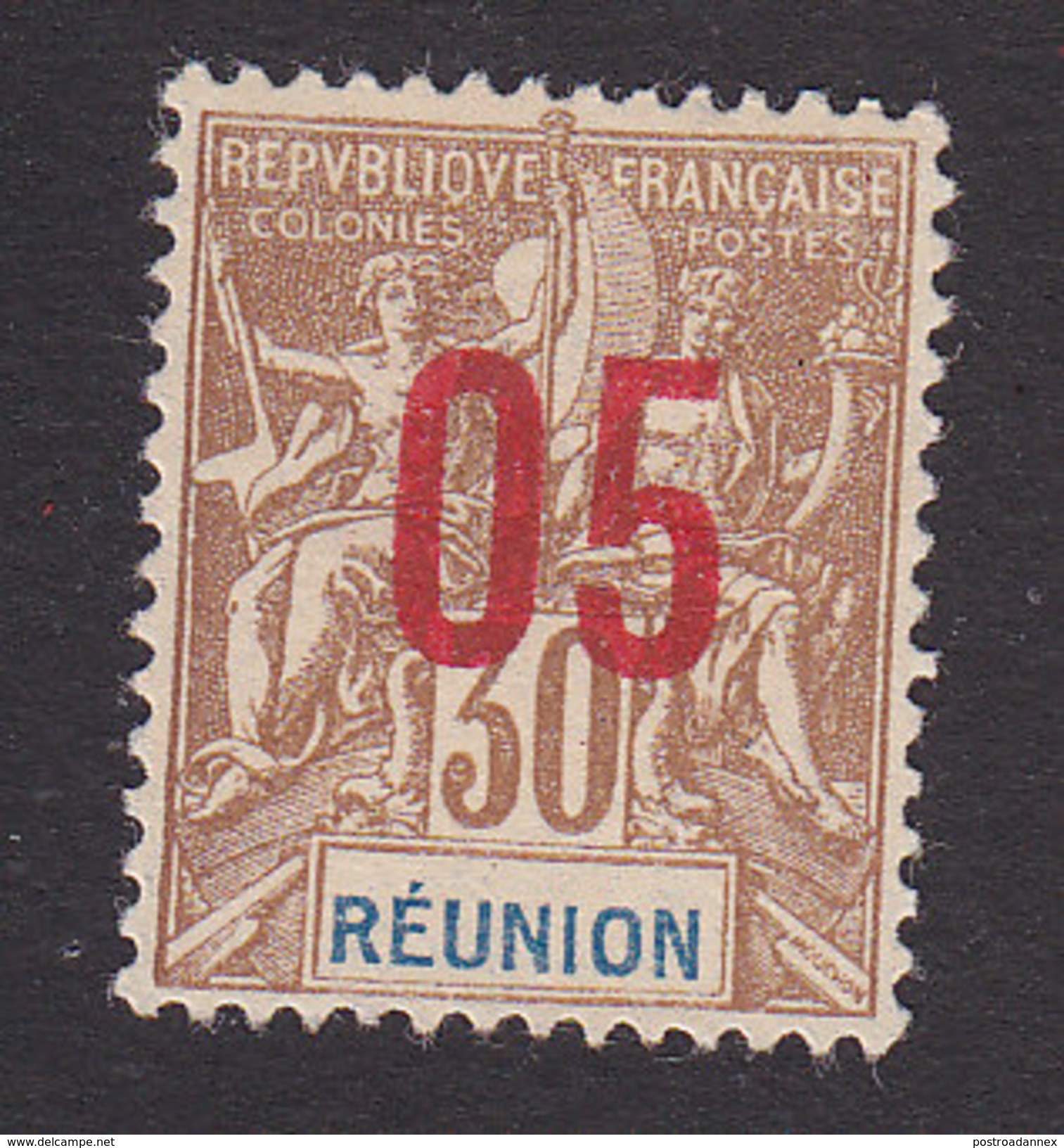 Reunion, Scott #103, Mint No Gum,Navigation And Commerce Surcharged, Issued 1912 - Neufs