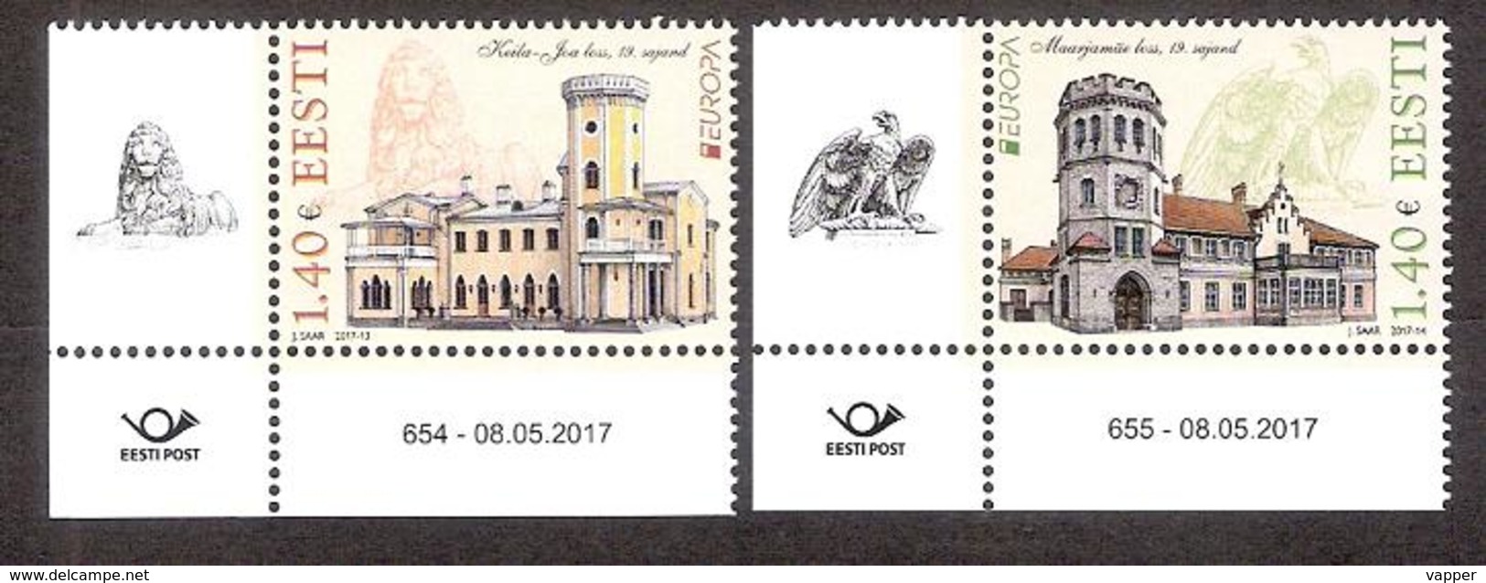 EUROPA - Castles  Estonia 2017 MNH 2 Corner Stamps With Issue Number Mi 890-91 - 2017