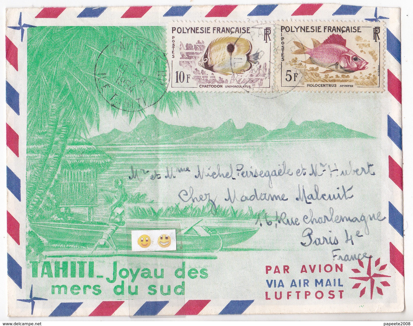 Polynésie Française / Tahiti / Papeete - 1 Enveloppe Timbrée En 1954 - Brieven En Documenten