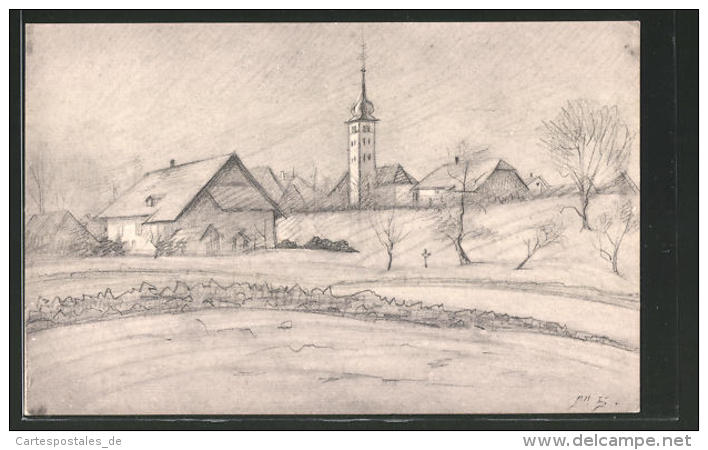 Künstler-AK Selzach, Ortsansicht Mit Kirche - Selzach