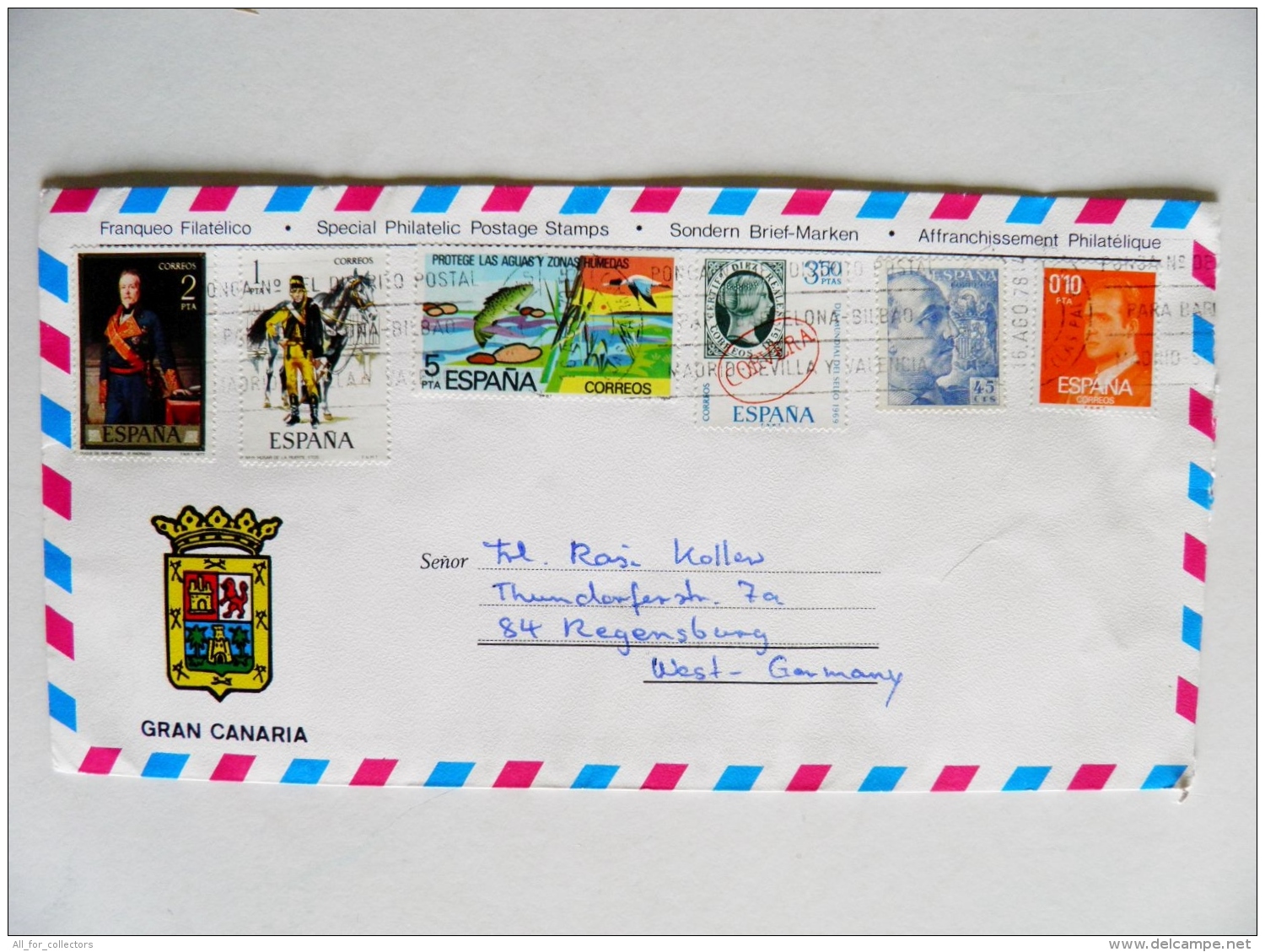 2 Scans Cover Sent From Spain Gran Canaria 6 Post Stamps 1978 - Cartas & Documentos