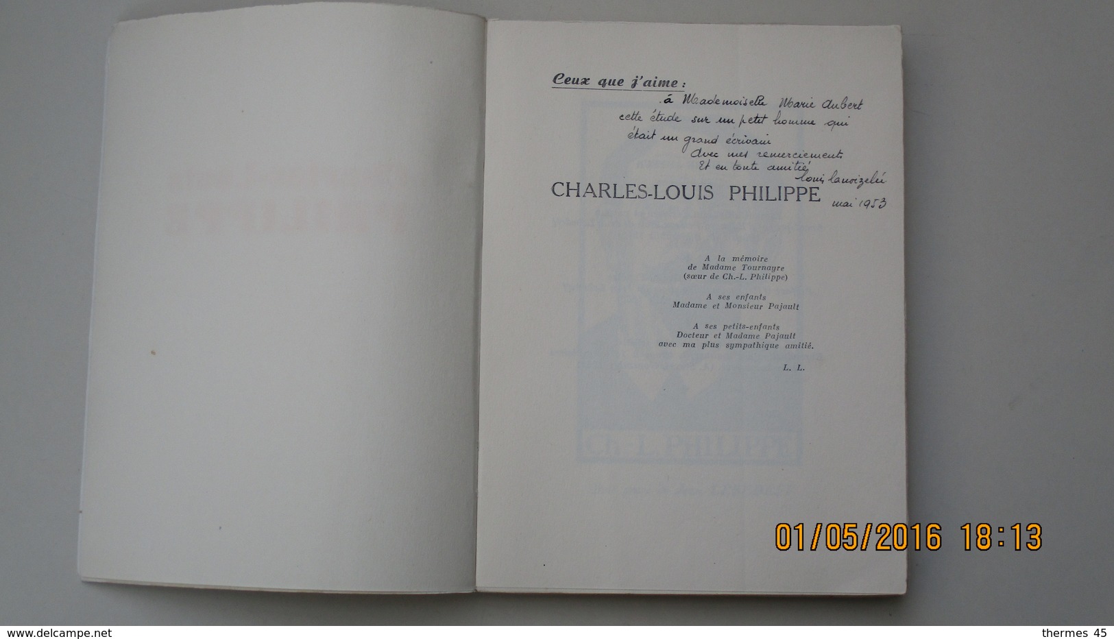 CHARLES-LOUIS-PHILIPPE  Par LOUIS LANOIZELEE  / E.O. Numérotée Alfa / ENVOI / PLAISIR DU BIBLIOPHILE / 1953 / - Biografie