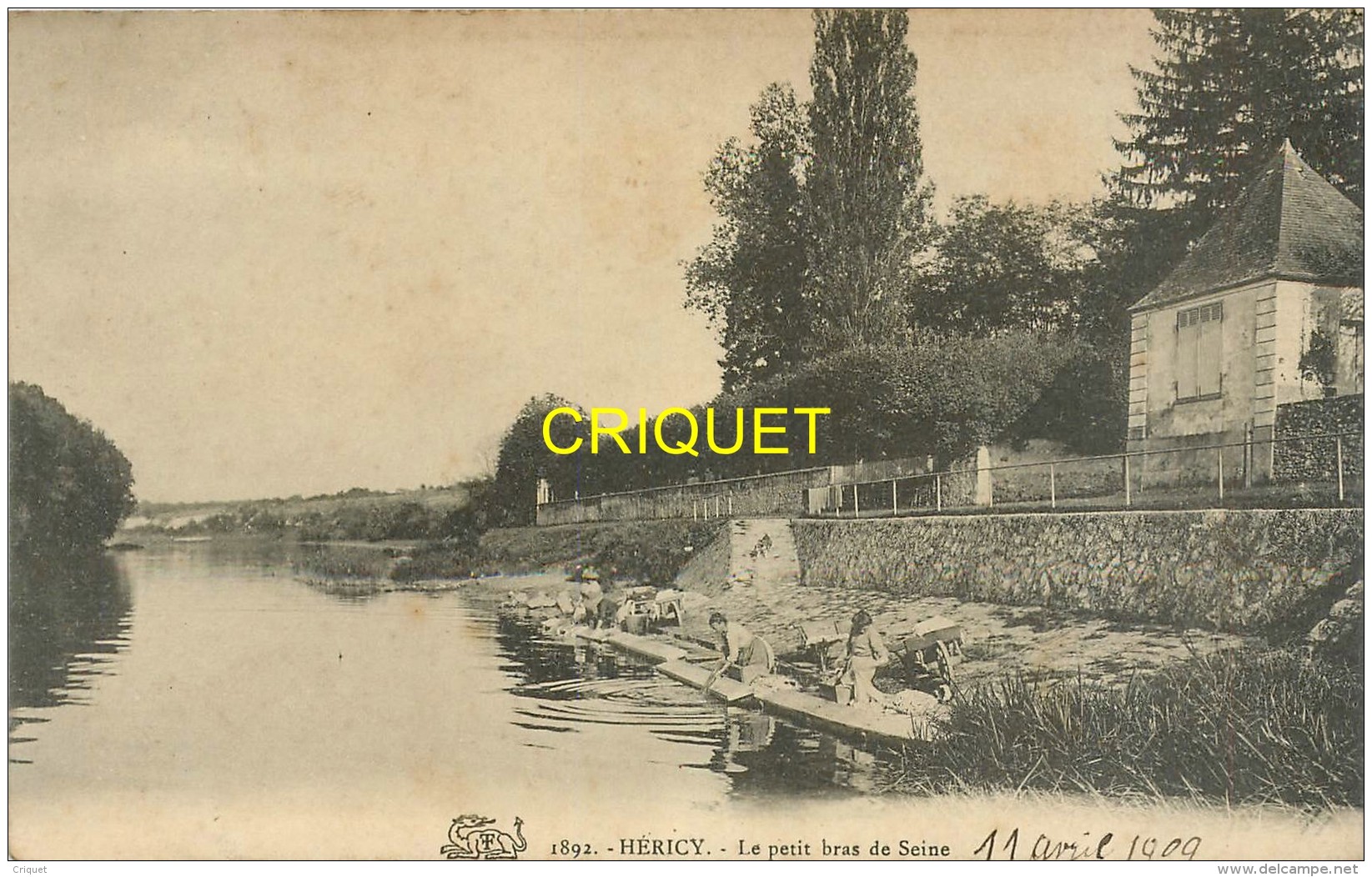 77 Héricy, Le Petit Bras De Seine, Laveuses..., Affranchie 1909 - Other & Unclassified