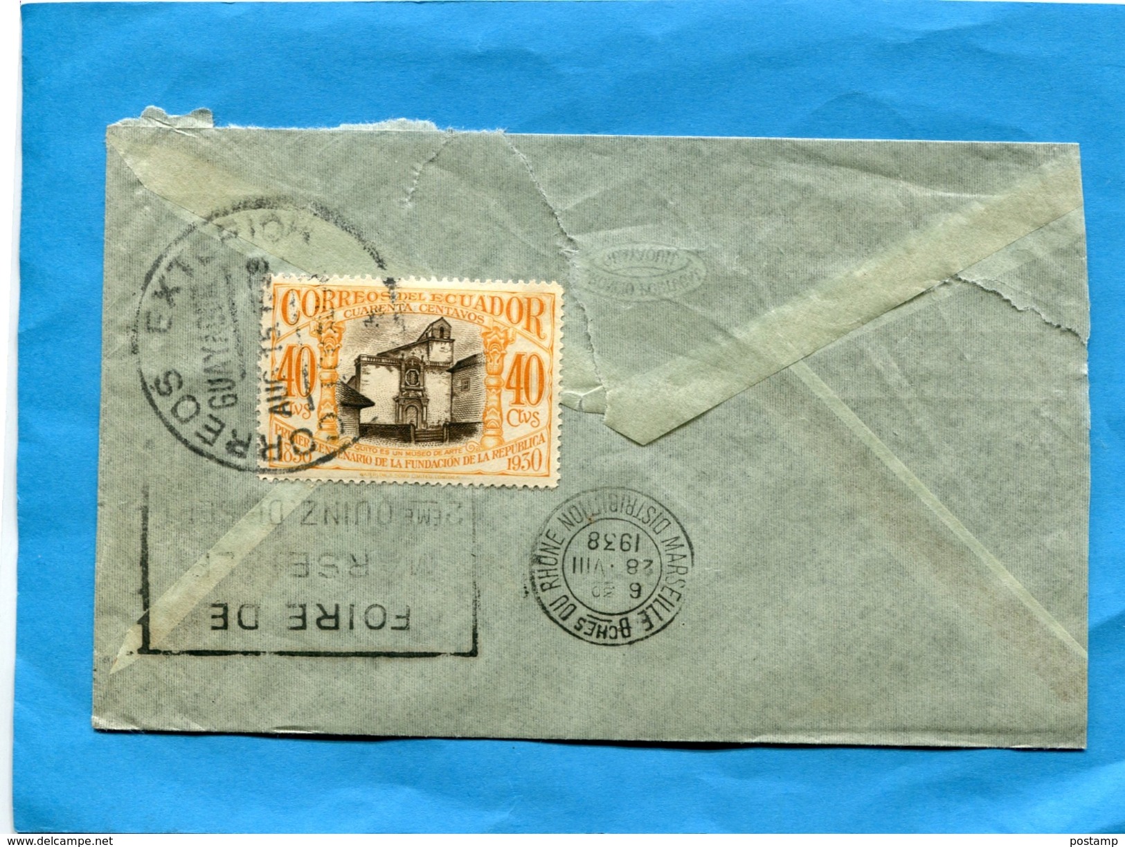 MARCOPHILIE-Lettre-Avion- EQUADOR>-Françe-cad-1938- Guayaquil Exterior-3-stamps-N° PA 58+61 - Equateur