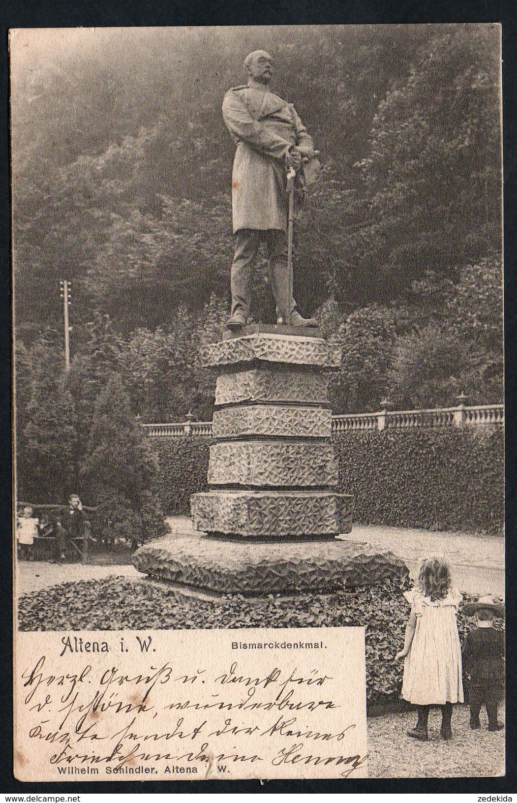 A3830 - Alte Ansichtskarte - Altena - Bismarckdenkmel Denkmal - Wilhelm Schindler - Gel 1902 - Altena