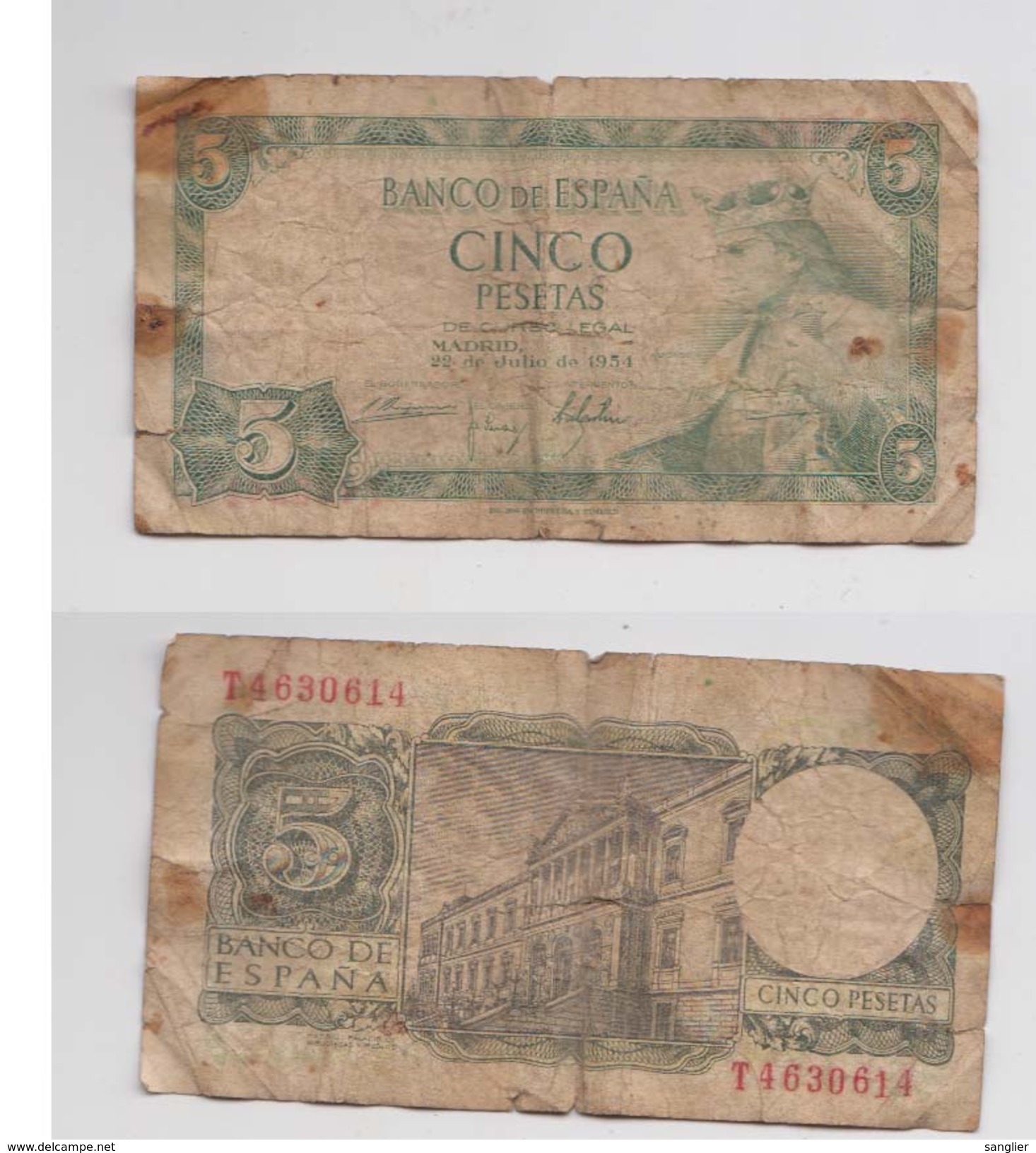 CINCO PESETA - 22 JULIO 1954 - T 4630614 - 5 Pesetas