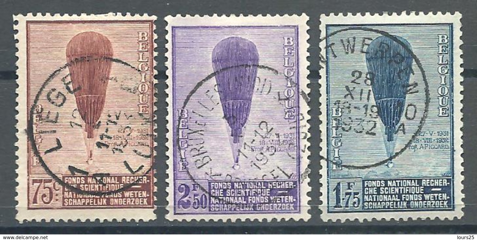 ! - Belgique - België - COB - OBP - 353-355 Oblitéré - Ballon Piccard - Très Belles Oblitérations Centrales - Used Stamps