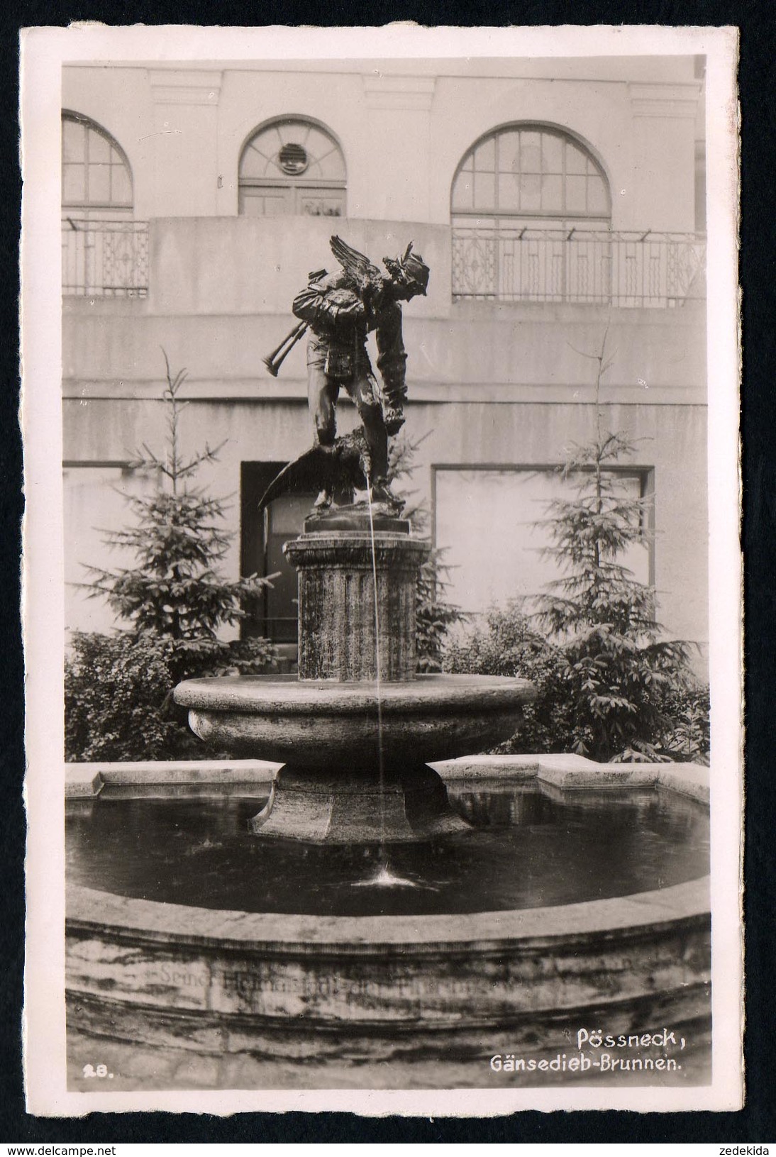 A3845 - Alte Foto Ansichtskarte - Pößneck Pössneck - Gänsedieb Brunnen - Gel Werbestempel - Trinks & Co - Pössneck