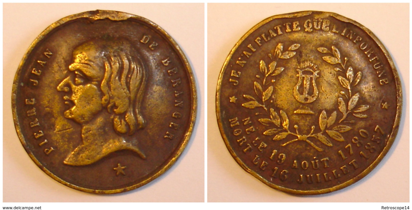 MÉDAILLE 1857 Pierre Jean BÉRANGER, Poète Et Chansonnier. - Monarquía / Nobleza