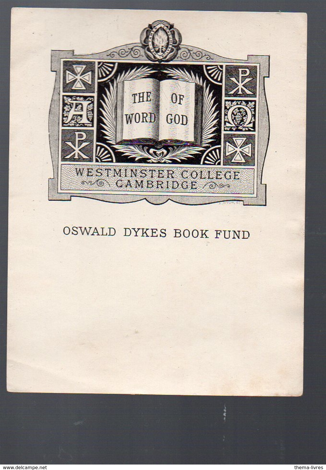 Ex Libris Westminster College, Oswald Dykes Book Fund (PPP5016) - Bookplates