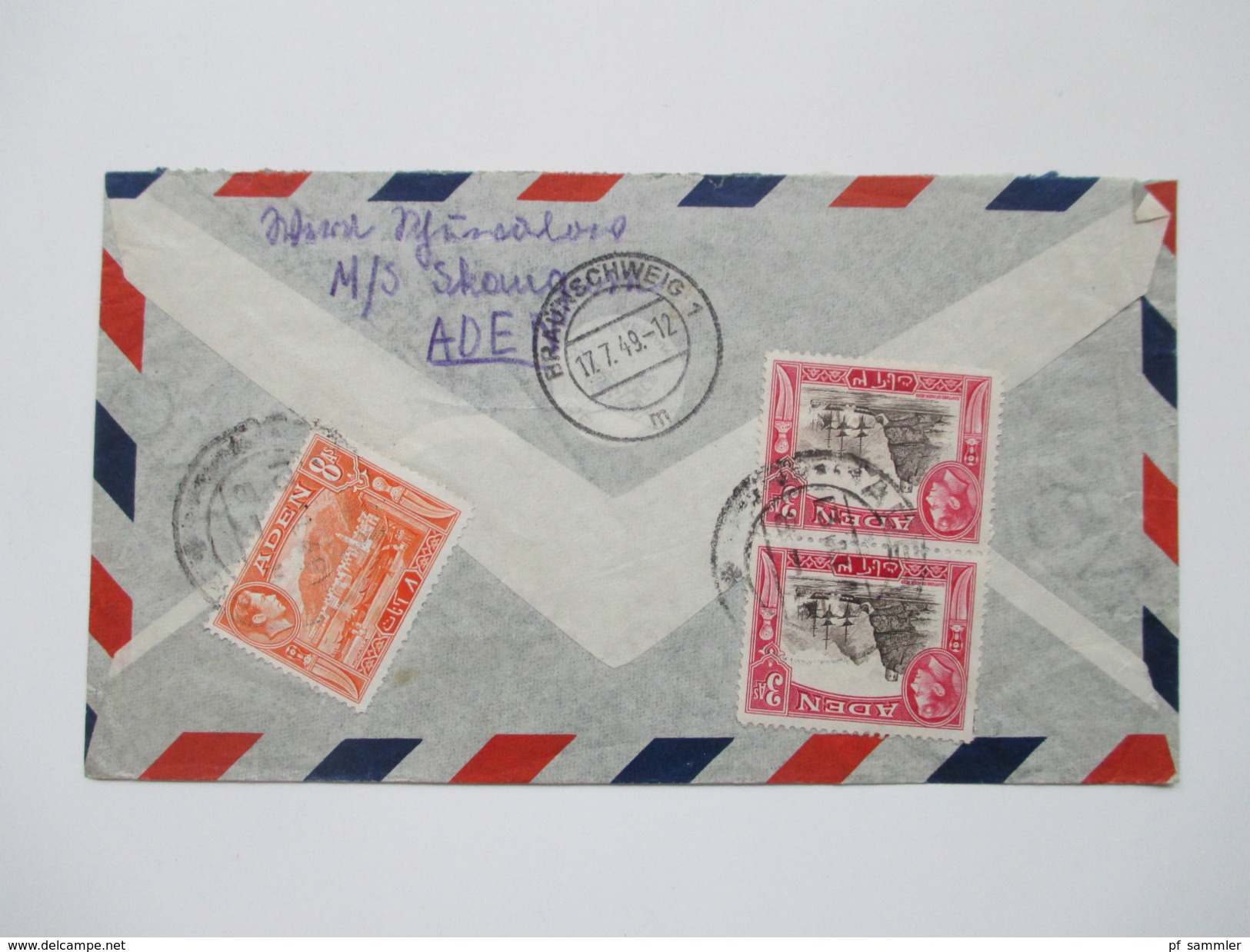 GB Kolonie Aden 1949 Via Aerea / Luftpostbrief Nach Braunschweig Mit Ankunftsstempel. Mischfrankatur. Interessant! - Aden (1854-1963)