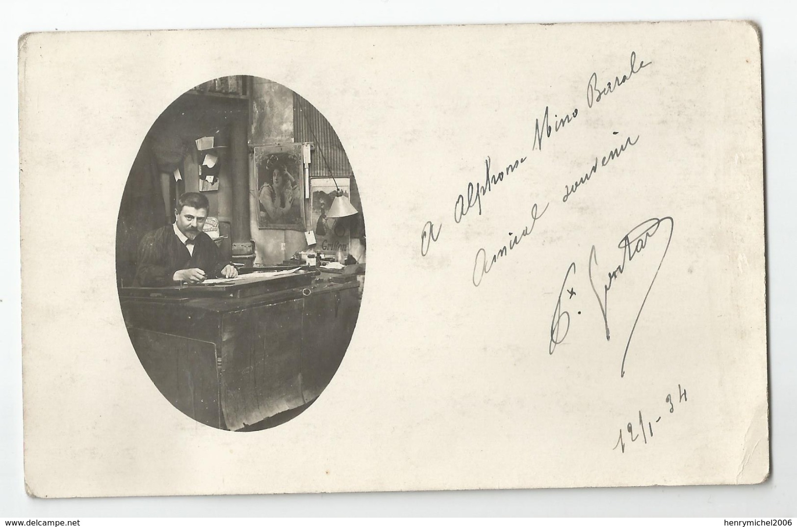 Carte Photo Isère - 38 De Gontard A Alphonse Nino Barale Autographe 1934  , Décor Art Nouveau Calendrier Job - Photographs