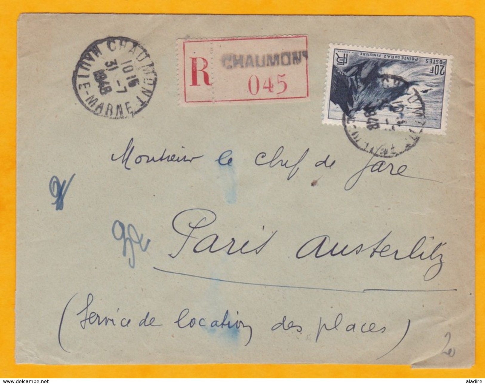 1948 - Lettre Recommandée De Chaumont Vers Paris - YT 764 Pointe Du Raz, Finistère  Seul Au Tarif   - Cad Arrivée - 1921-1960: Période Moderne