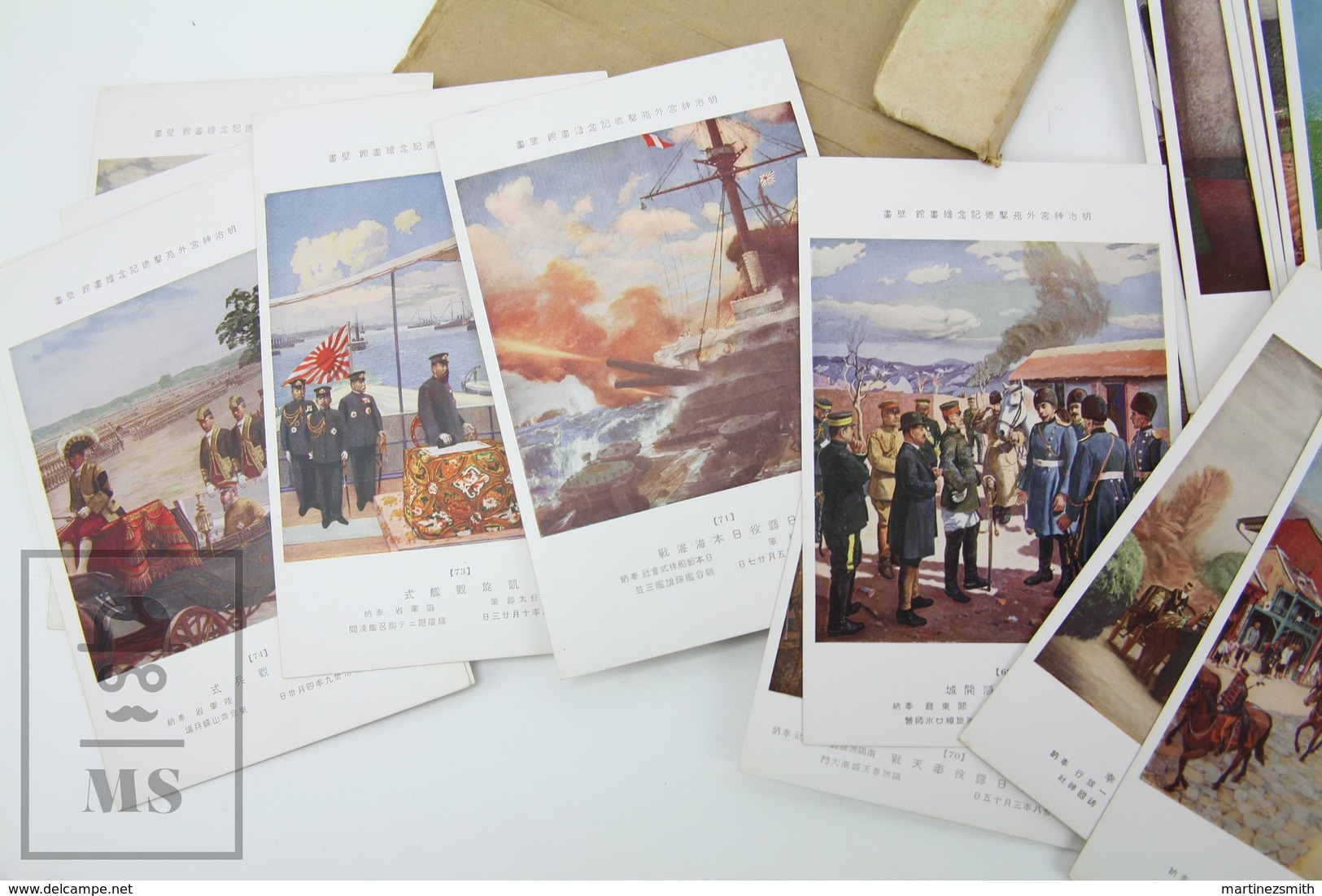 Vintage Japan Postcard Folder  - 40 Different Illustrated Views from Paintings - The History of Meiji Emperor - WWI