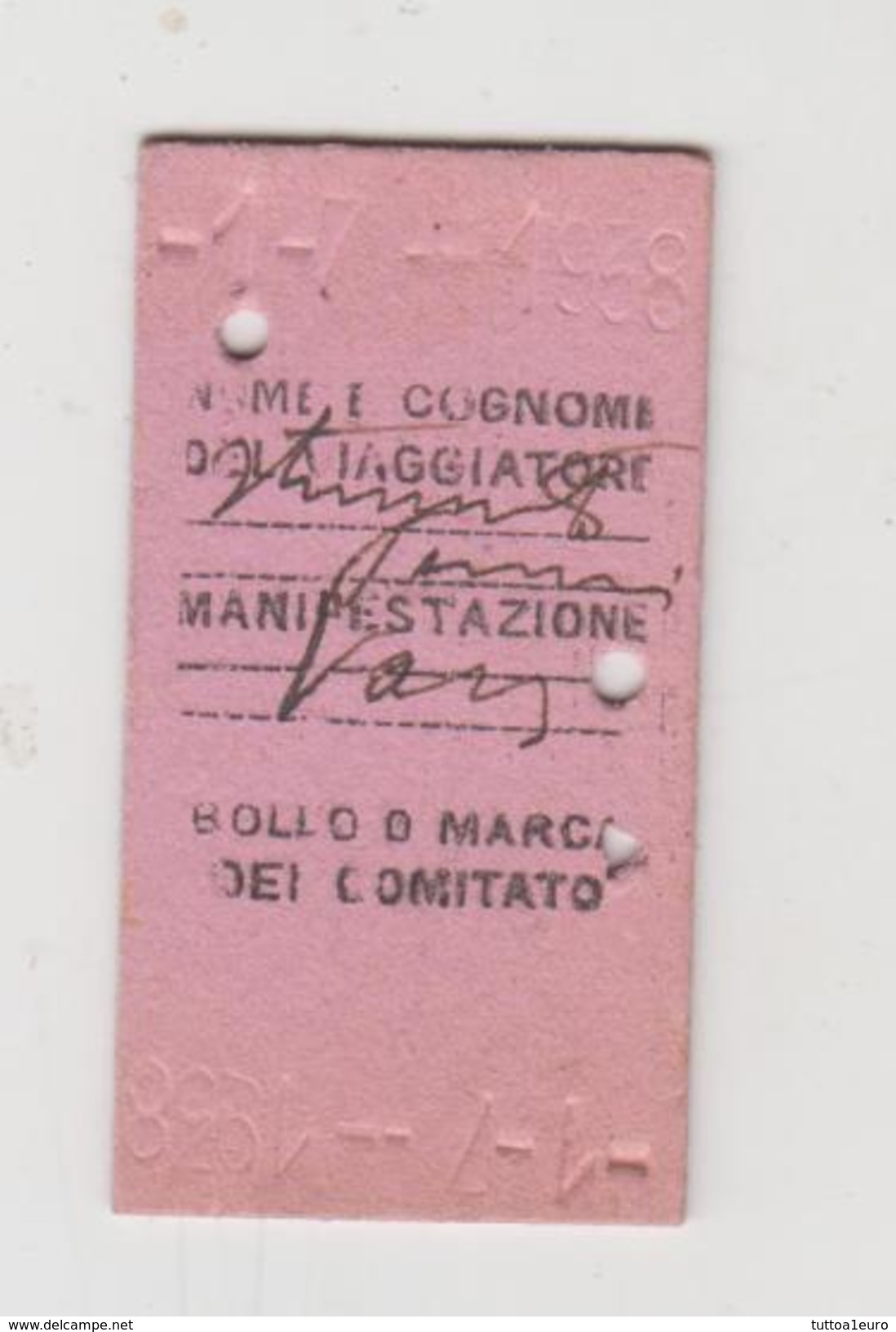 Biglietto Ticket F. S. Treni Ferrovia Portogruaro Trieste 1938 3° Classe - Europa