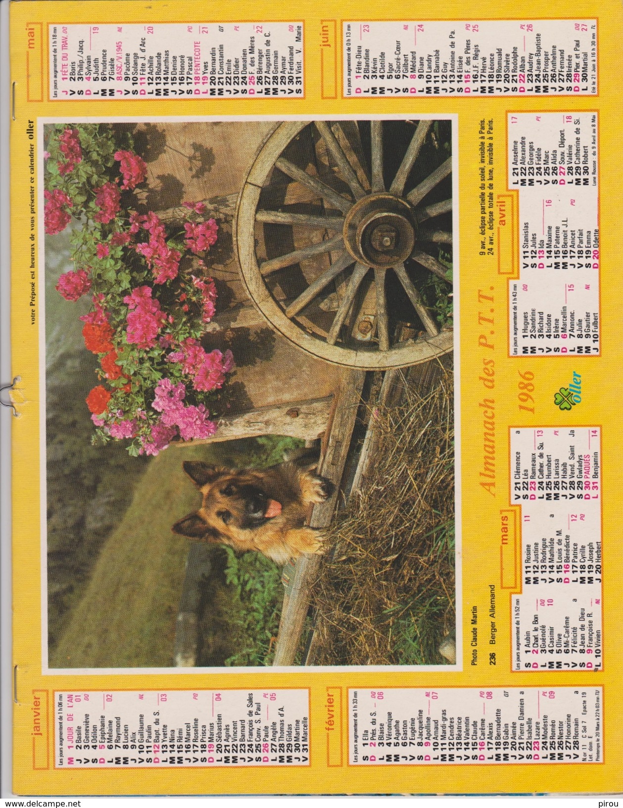 CALENDRIER PTT 1986 - Tamaño Grande : 1981-90