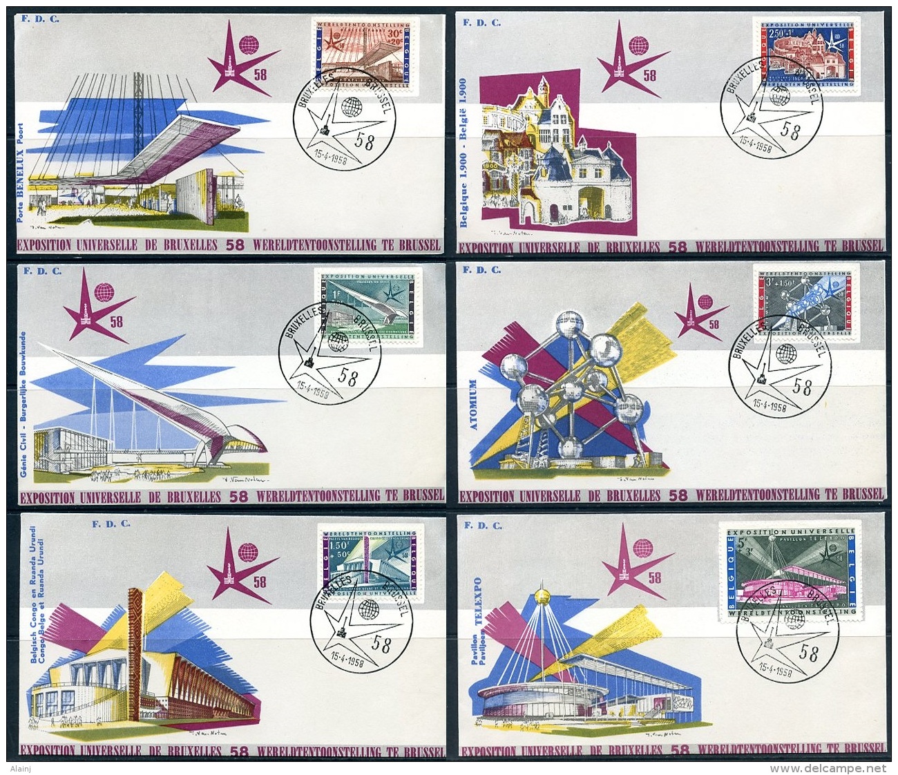 BE   1047 - 1052  FDC  ---  EXPO 58  --  Parfait état  --  Oblitération 1er Jour Timbre à Date Du 15/04/58 - 1958 – Brussels (Belgium)