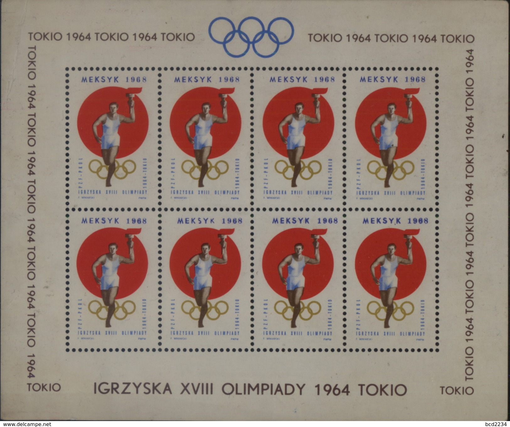 POLAND 1964 RARE TOKYO OLYMPICS S/S OPT MEXICO 1968 CINDERELLA RUNNER TORCH OLYMPIC GAMES ATHLETICS - Sommer 1968: Mexico